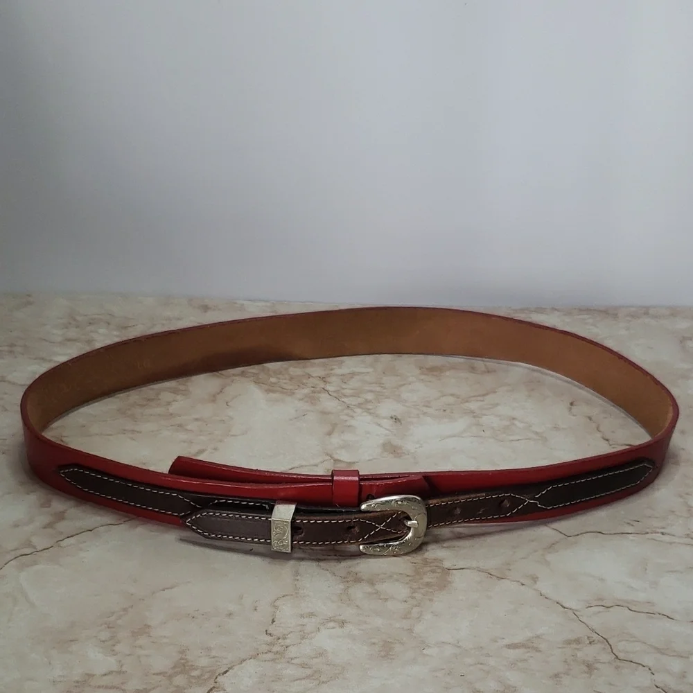Catherine Dial Easley Two-Tone Red and Brown Leather Belt L